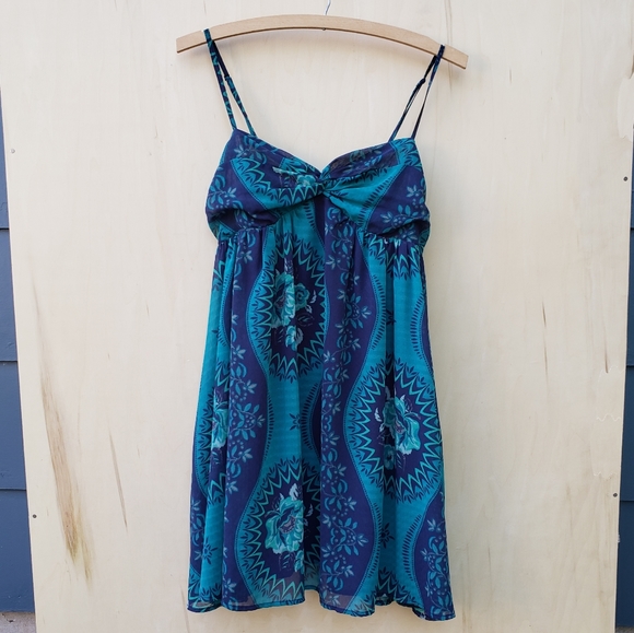 Free People Blue Babydoll Bust Twist Print Dress S - Picture 2 of 15